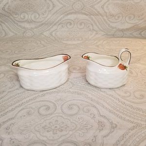 Vintage Coalport "Strawberry" Mini Creamer Open Sugar Tea Coffee Set Bone China